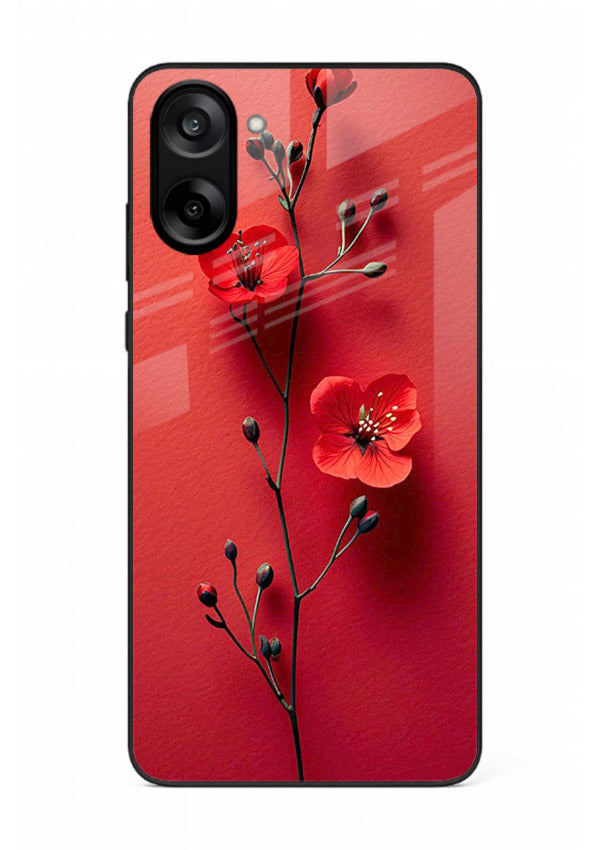 Minimal red bloom artwork on OnePlus Nord CE5 glass back cover with warm soft tones.