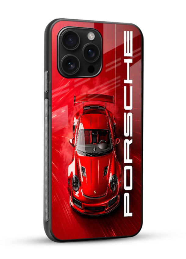 Red Porsche racer glass back cover with sports car and bold typography design - 2