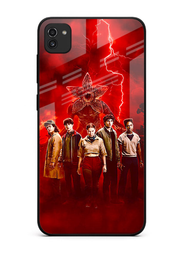 Red realm group artwork printed on tempered glass Samsung A03 back cover