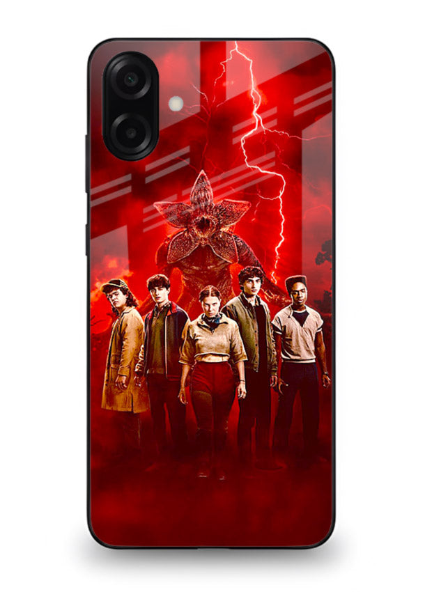 Red realm group artwork printed on tempered glass Samsung A06 5G back cover