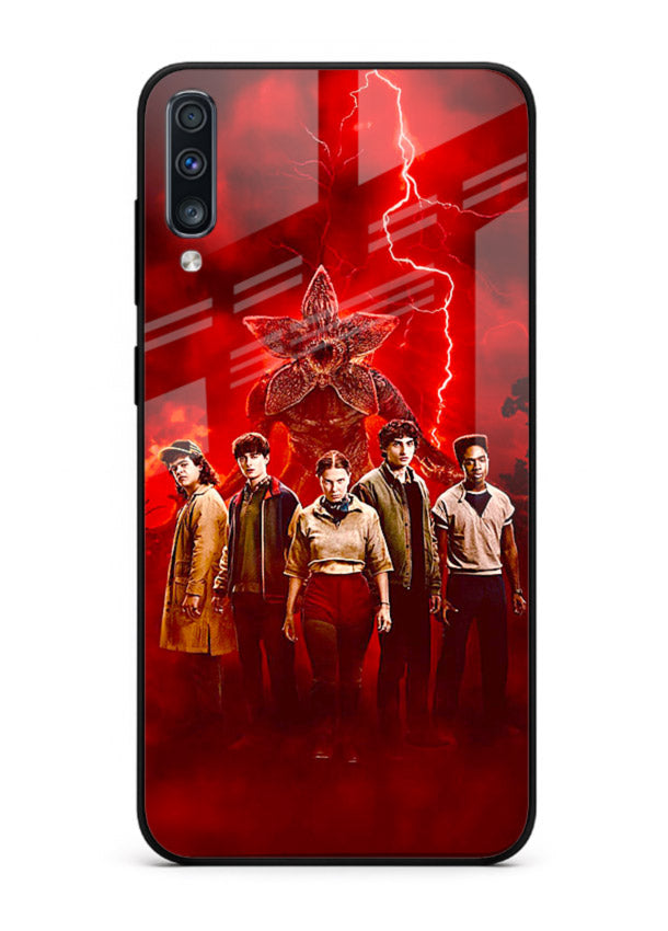 Red realm group artwork printed on tempered glass Samsung A70 back cover
