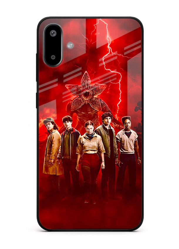 Red realm group artwork printed on tempered glass Samsung F06 5G back cover