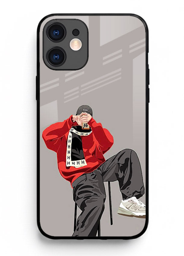 Red Streetwear Boy urban illustration iphone 12 mini glass back cover