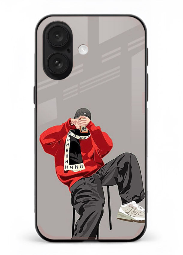 Red Streetwear Boy urban illustration iphone 16 glass back cover