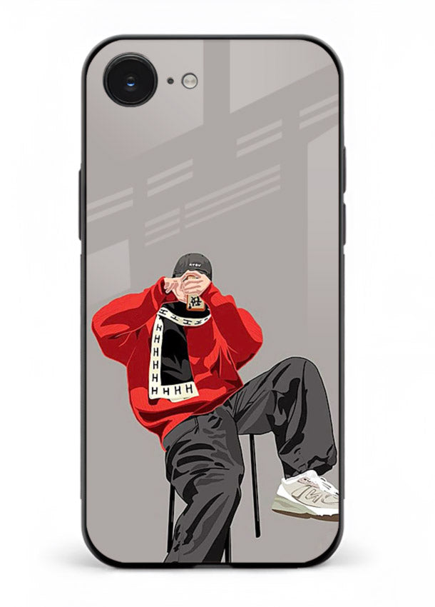 Red Streetwear Boy urban illustration iphone 16e glass back cover