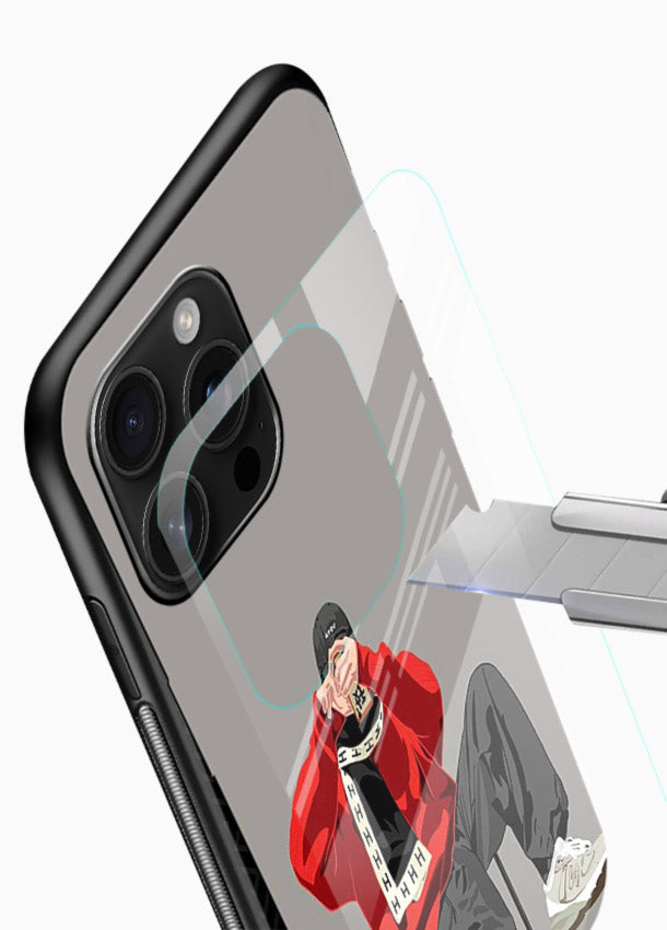 Red Streetwear Boy urban illustration glossy vibrant premium glass back cover - Angle Blade