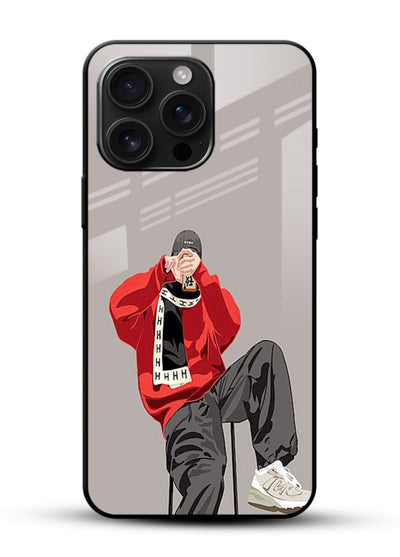 Red Streetwear Boy urban illustration glossy vibrant premium glass back cover - Angle Front