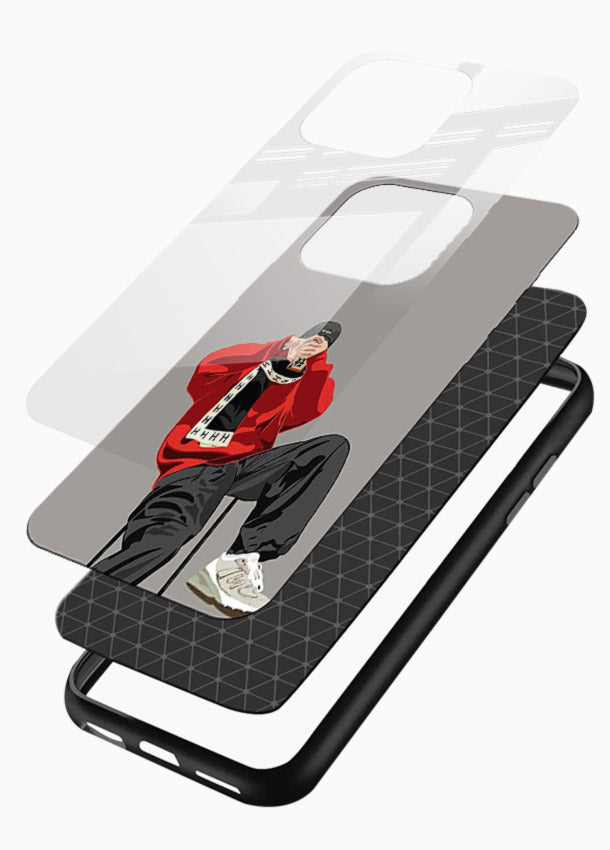 Red Streetwear Boy urban illustration glossy vibrant premium glass back cover - Angle Layers