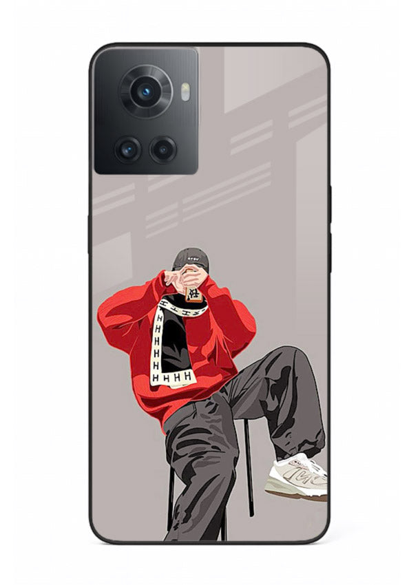 Red Streetwear Boy urban illustration OnePlus 10R glass back cover
