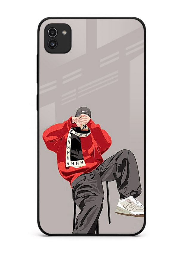 Red Streetwear Boy urban illustration Samsung A03 glass back cover