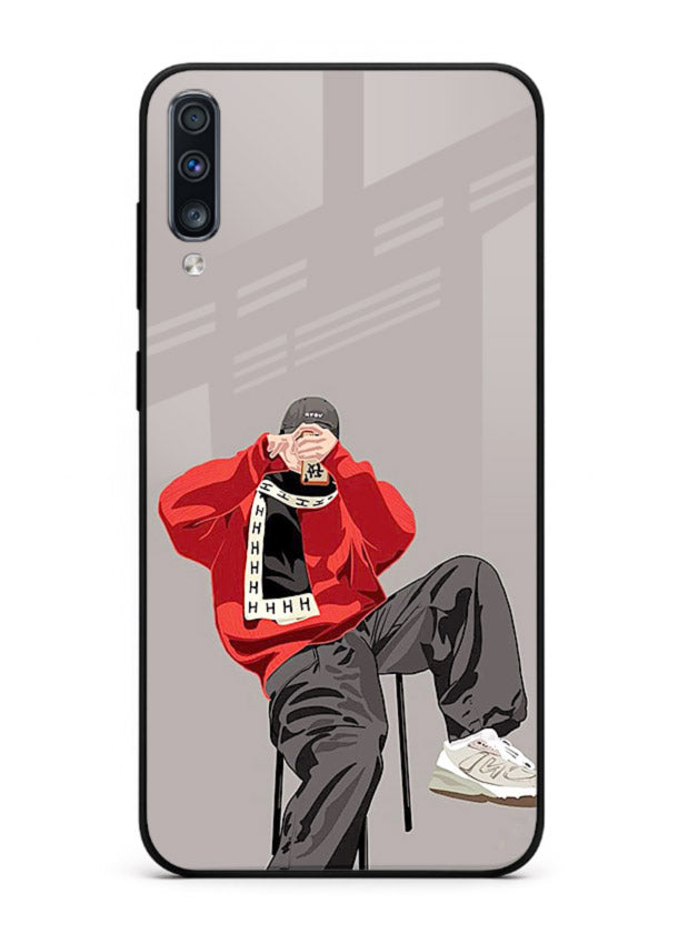 Red Streetwear Boy urban illustration Samsung A70 glass back cover