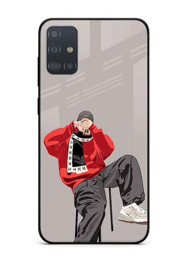 Red Streetwear Boy urban illustration Samsung A51 glass back cover