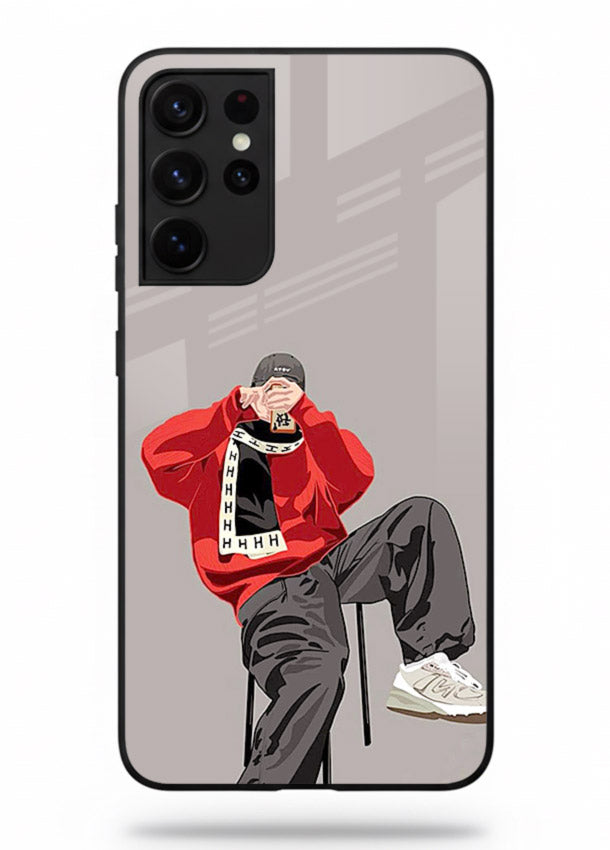 Red Streetwear Boy urban illustration Samsung S21 Ultra glass back cover