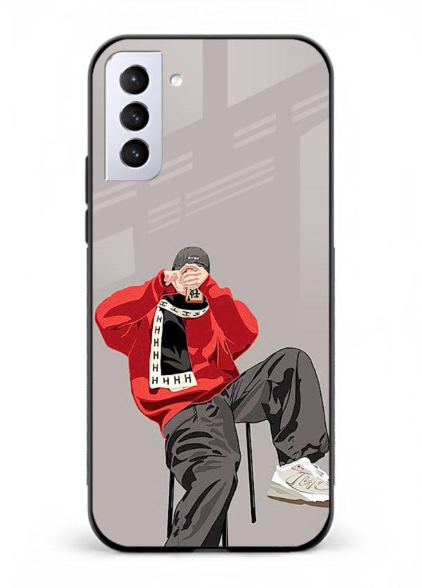 Red Streetwear Boy urban illustration Samsung S21 FE glass back cover