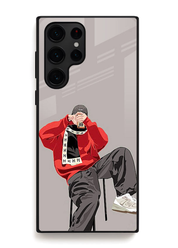 Red Streetwear Boy urban illustration Samsung S25 Ultra glass back cover