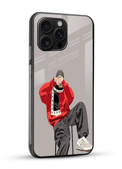 Red Streetwear Boy urban illustration glossy vibrant premium glass back cover - Angle Side