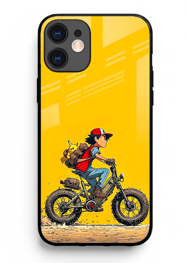 retro bike rider yellow art iphone 12 mini glass cover vintage biker illustration case