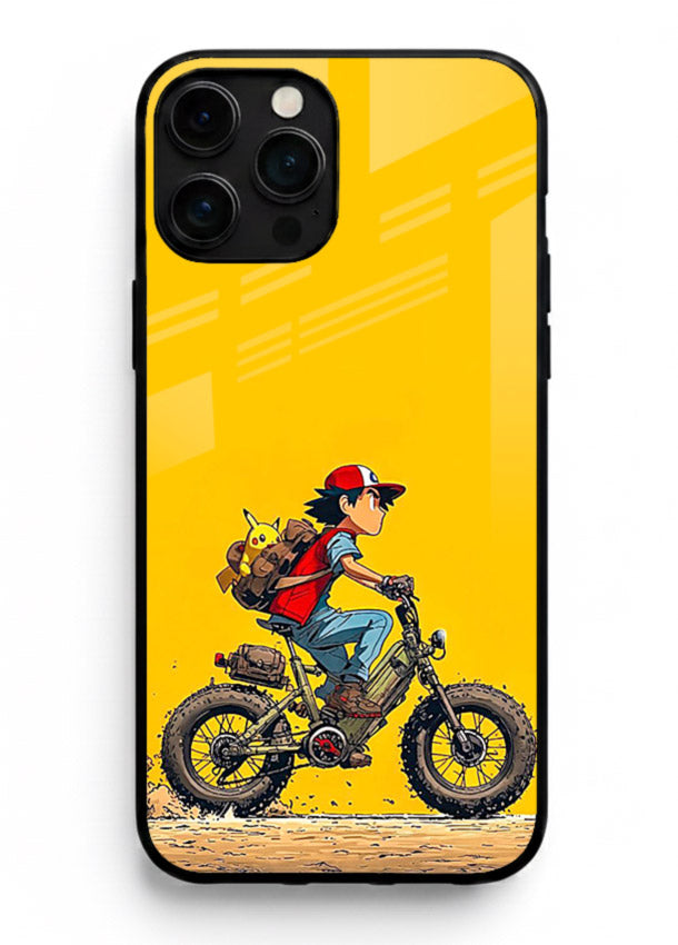 retro bike rider yellow art iphone 11 pro max glass cover vintage biker illustration case