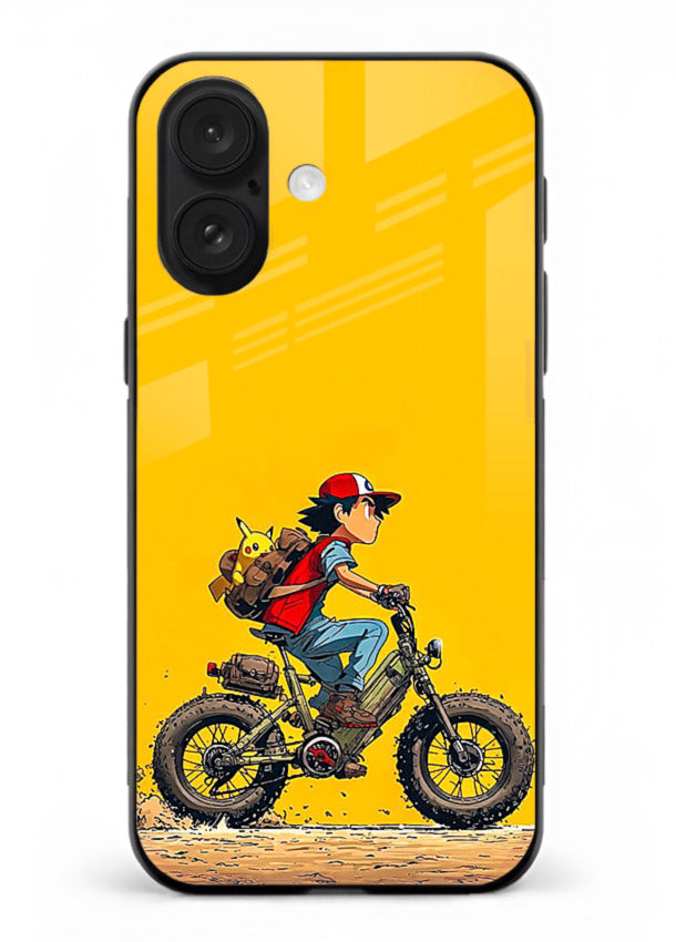 retro bike rider yellow art iphone 16 glass cover vintage biker illustration case