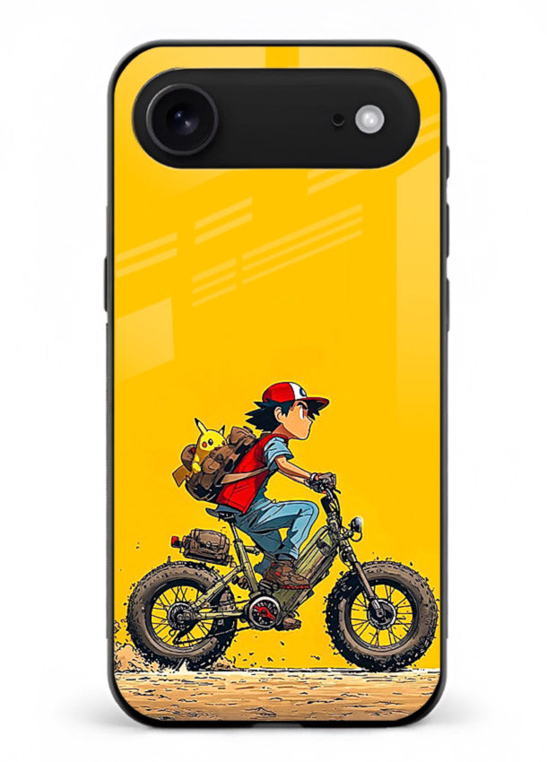 retro bike rider yellow art iphone 17 air glass cover vintage biker illustration case