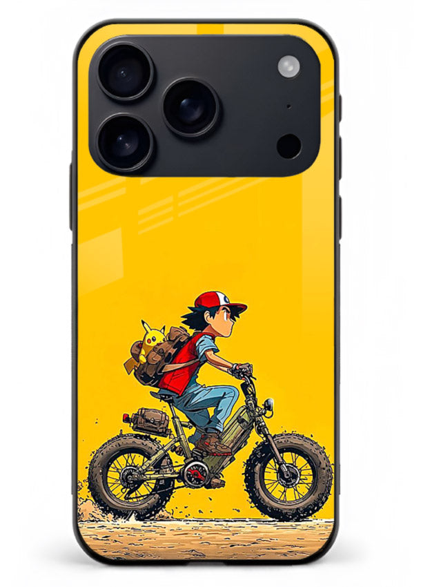 retro bike rider yellow art iphone 17 pro max glass cover vintage biker illustration case