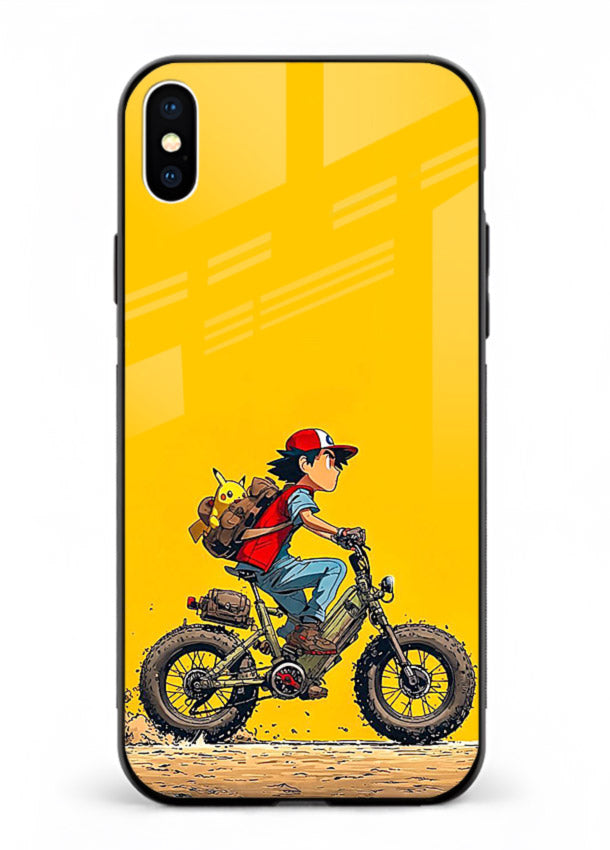 retro bike rider yellow art iphone xs max glass cover vintage biker illustration case