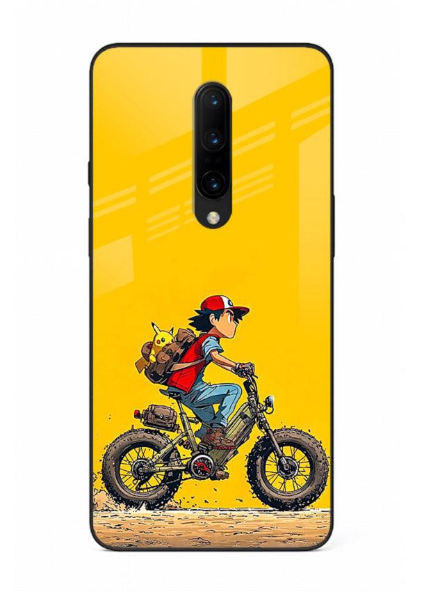 retro bike rider yellow art OnePlus 7T Pro glass cover vintage biker illustration case