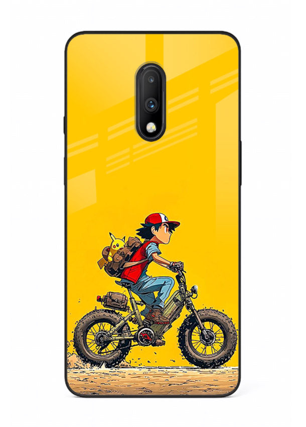 retro bike rider yellow art OnePlus 7 glass cover vintage biker illustration case