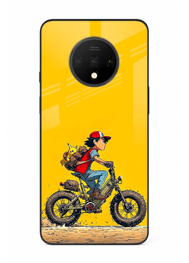 retro bike rider yellow art OnePlus 7T glass cover vintage biker illustration case