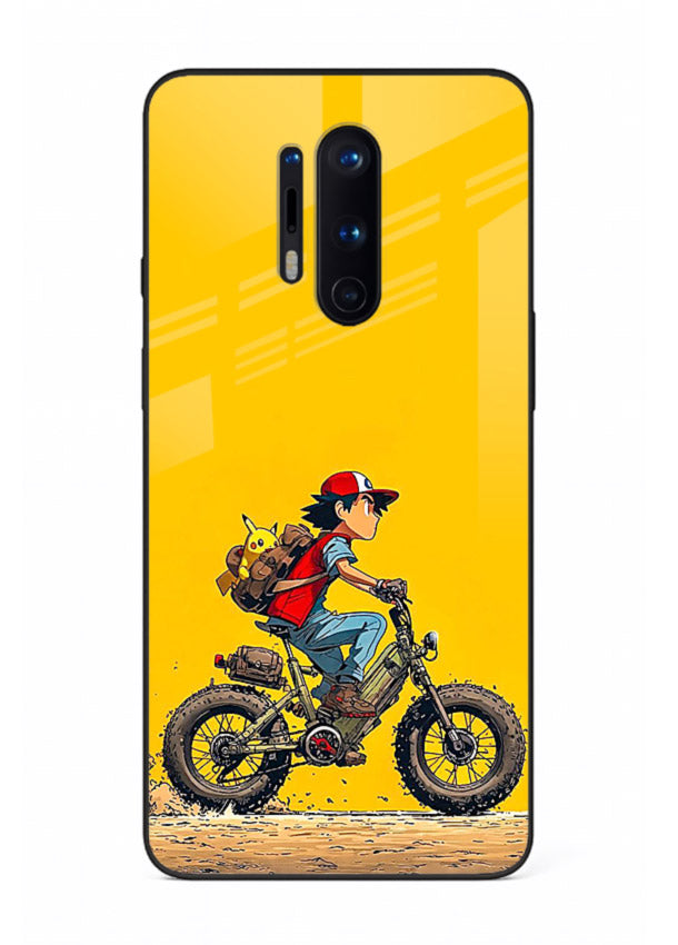 retro bike rider yellow art OnePlus 8 Pro glass cover vintage biker illustration case