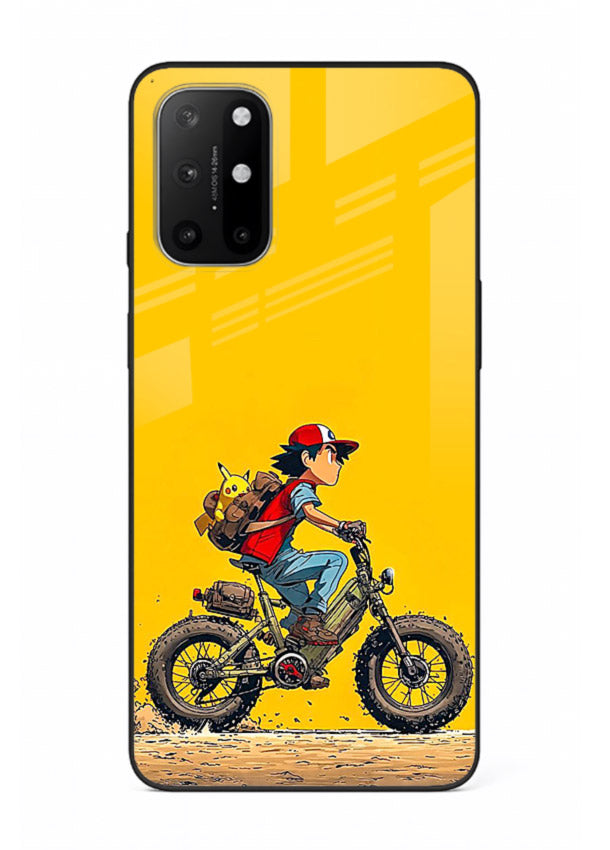 retro bike rider yellow art OnePlus 8T glass cover vintage biker illustration case