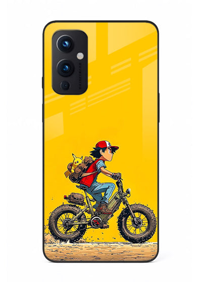 retro bike rider yellow art OnePlus 9 Pro glass cover vintage biker illustration case