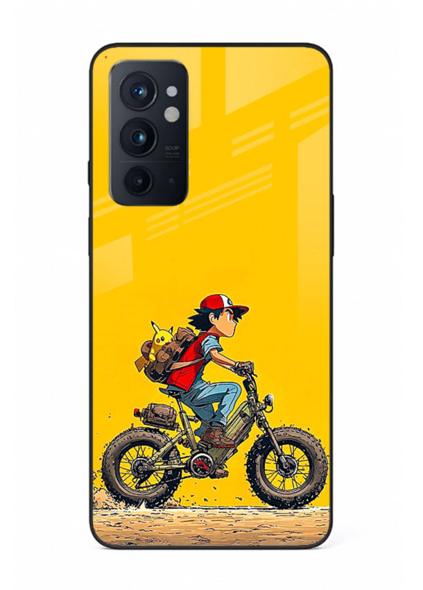 retro bike rider yellow art OnePlus 9RT glass cover vintage biker illustration case