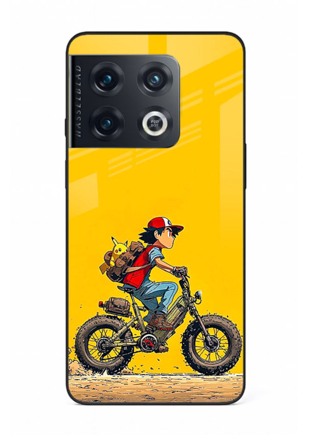 retro bike rider yellow art OnePlus 10 Pro glass cover vintage biker illustration case