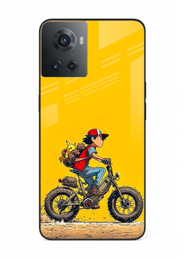 retro bike rider yellow art OnePlus 10R glass cover vintage biker illustration case
