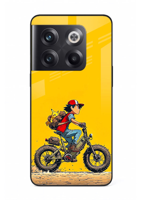 retro bike rider yellow art OnePlus 10T glass cover vintage biker illustration case