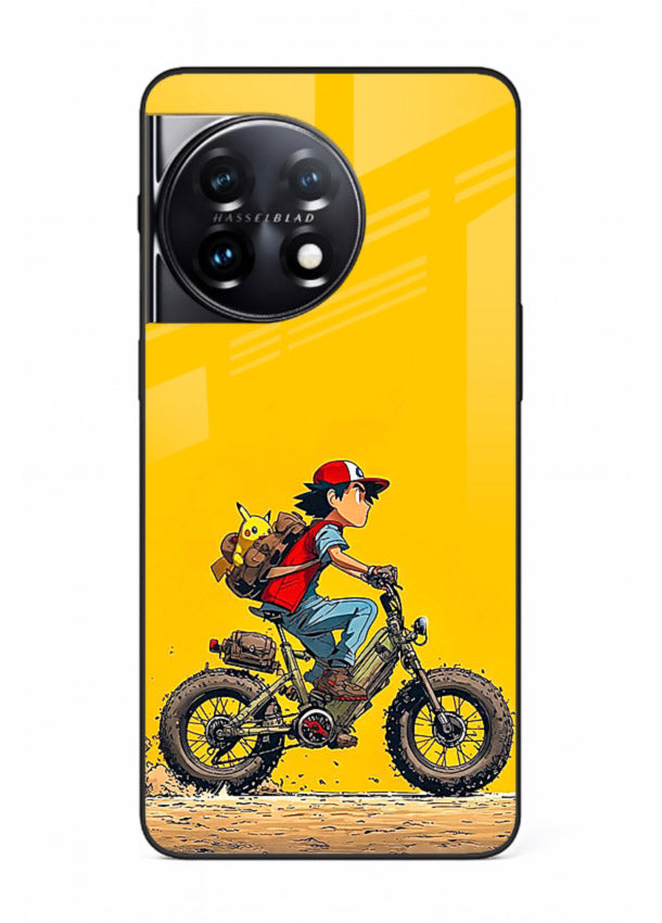 retro bike rider yellow art OnePlus 11 glass cover vintage biker illustration case