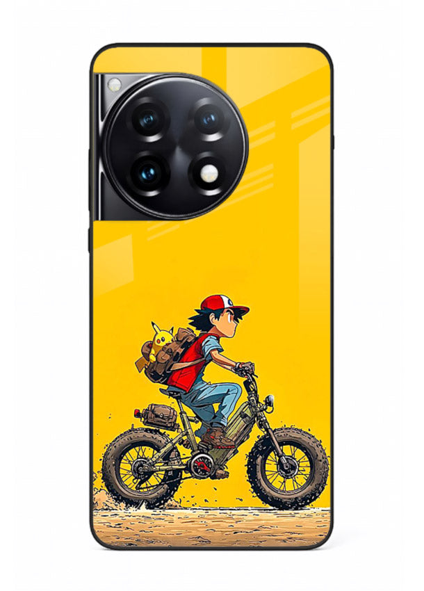 retro bike rider yellow art OnePlus 12R glass cover vintage biker illustration case