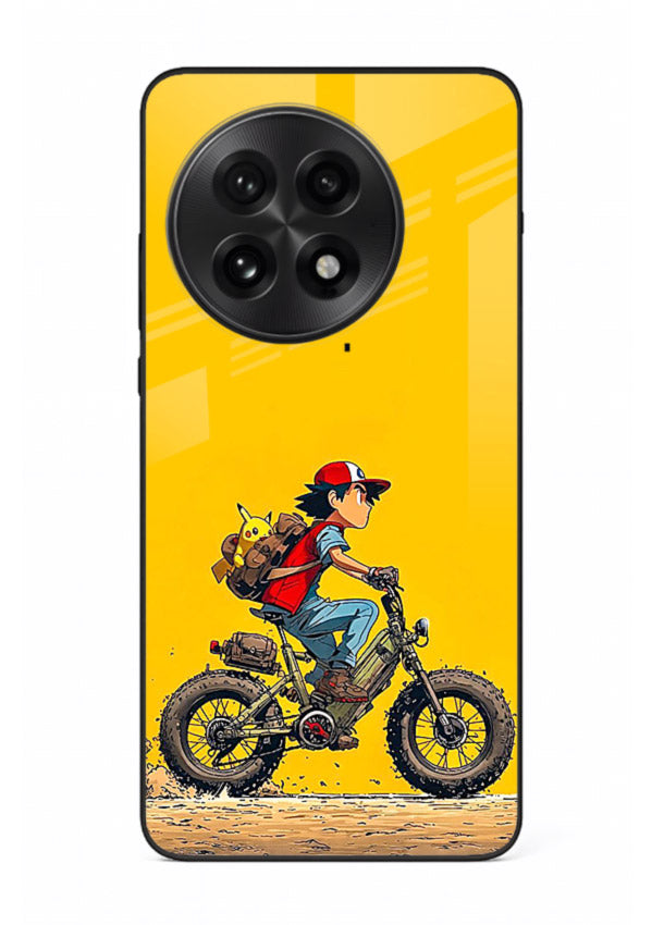 retro bike rider yellow art OnePlus 13 glass cover vintage biker illustration case