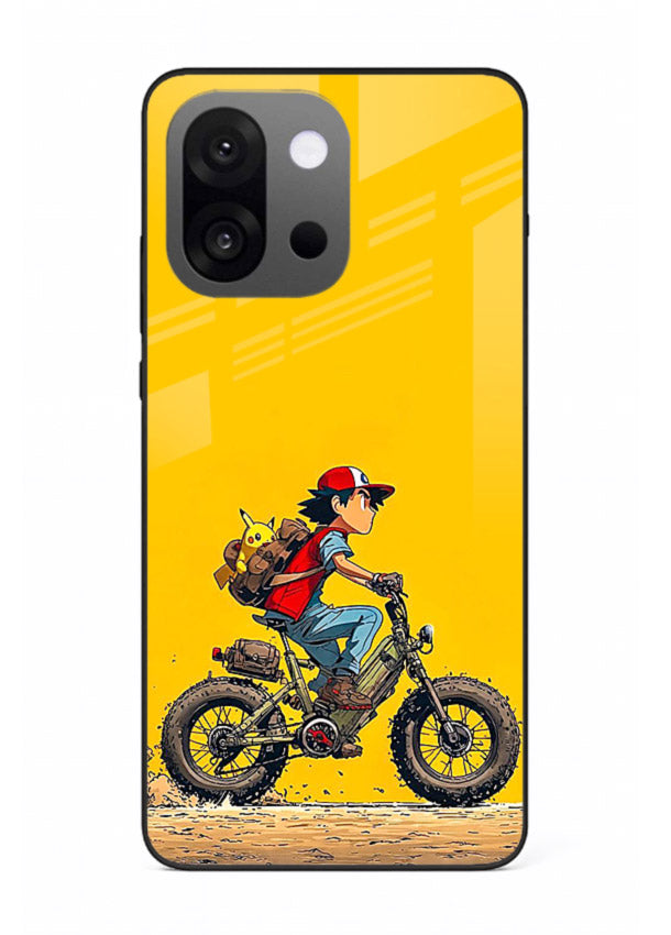 retro bike rider yellow art OnePlus 13s glass cover vintage biker illustration case
