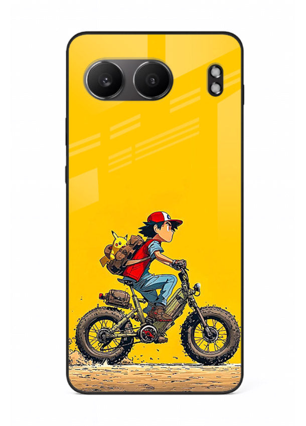retro bike rider yellow art OnePlus Nord 4 glass cover vintage biker illustration case
