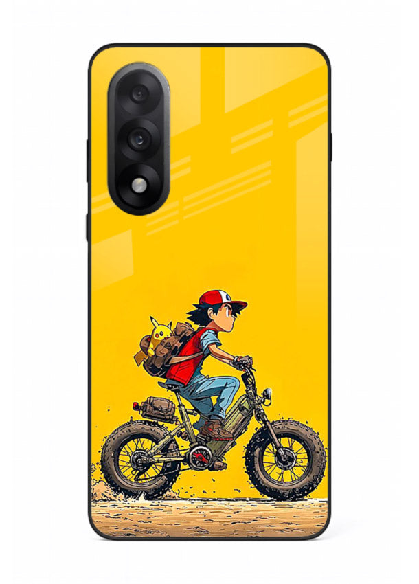 retro bike rider yellow art OnePlus Nord 5 glass cover vintage biker illustration case