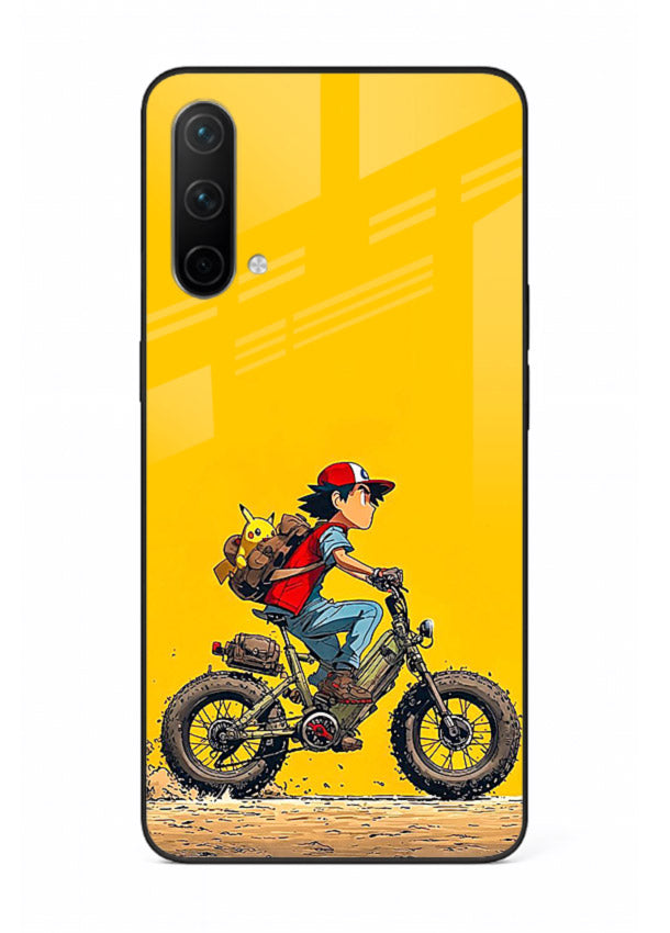 retro bike rider yellow art OnePlus Nord CE 5G glass cover vintage biker illustration case