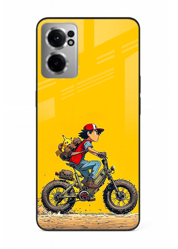 retro bike rider yellow art OnePlus Nord CE2 5G glass cover vintage biker illustration case
