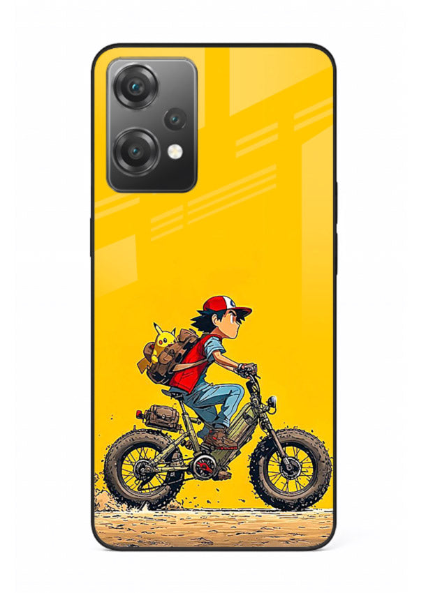 retro bike rider yellow art OnePlus Nord CE2 Lite 5G glass cover vintage biker illustration case