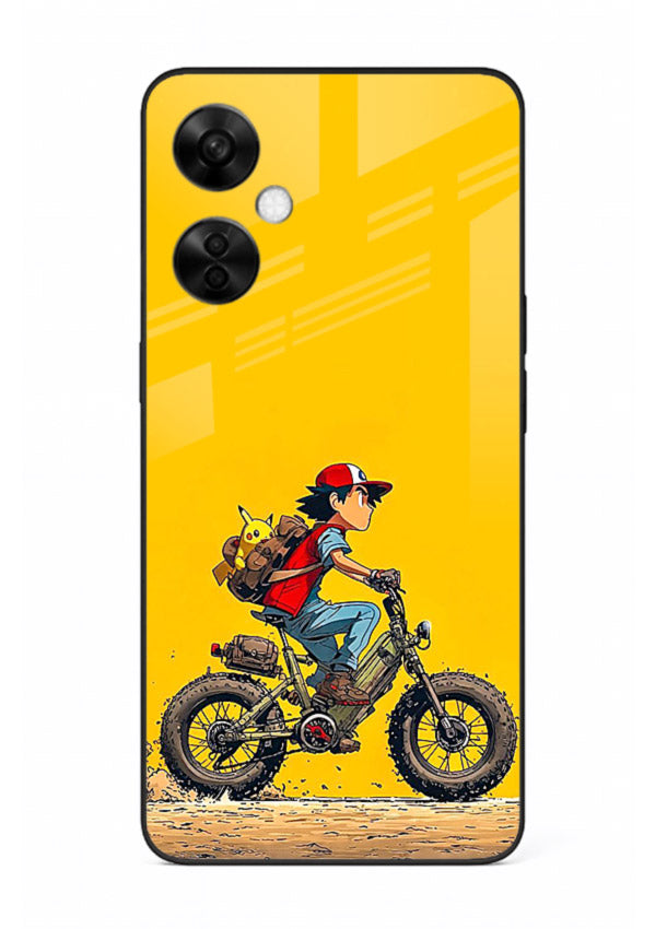 retro bike rider yellow art OnePlus Nord CE3 Lite glass cover vintage biker illustration case