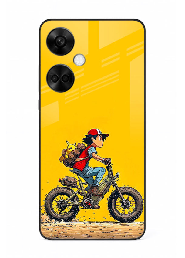 retro bike rider yellow art OnePlus Nord CE3 glass cover vintage biker illustration case