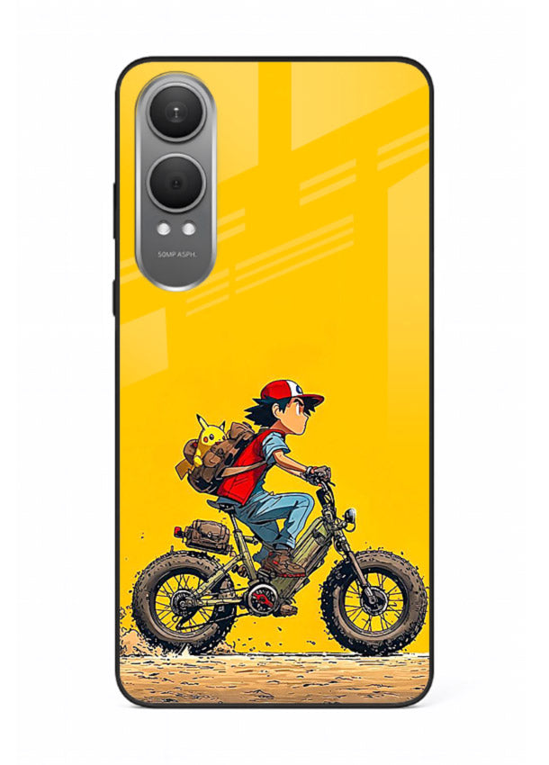 retro bike rider yellow art OnePlus Nord CE4 Lite glass cover vintage biker illustration case