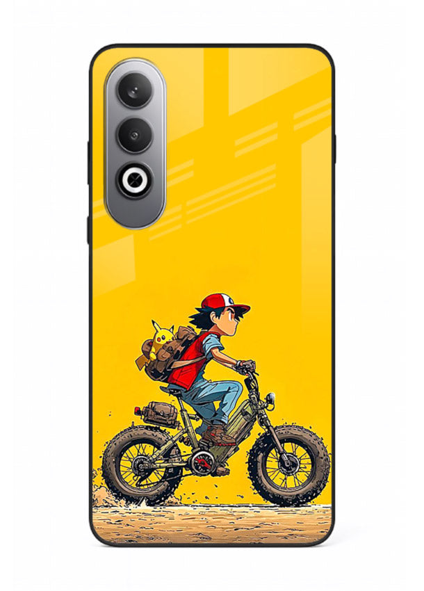 retro bike rider yellow art OnePlus Nord CE4 glass cover vintage biker illustration case
