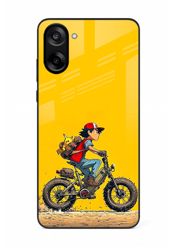 retro bike rider yellow art OnePlus Nord CE5 glass cover vintage biker illustration case